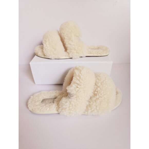 UGG Maxi Curly Scuffetta Sheerling Wool Beige Open Toe Slippers House Shoes 8 - Picture 1 of 11